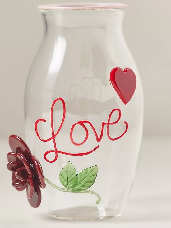 Anthropologie Other - Anthropologie Clear Glass 'Love' Vase with Red Accents